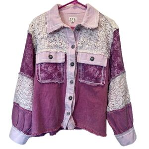 POL Lace Corduroy Floral Frayed Denim Jacket Sz Small (oversized) NWOT